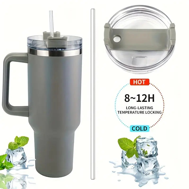 Ergonomic Insulated Tumbler with Handle & Straw – Leakproof & Travel-Friendly
