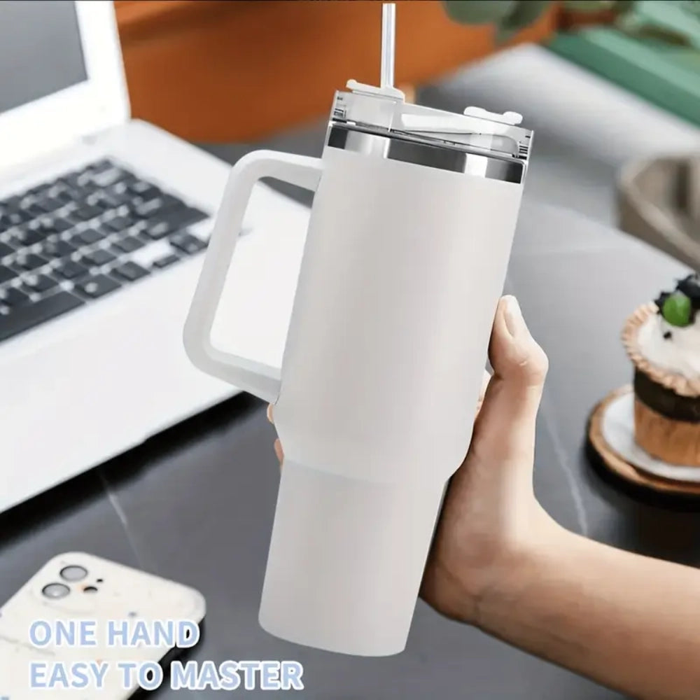 Ergonomic Insulated Tumbler with Handle & Straw – Leakproof & Travel-Friendly
