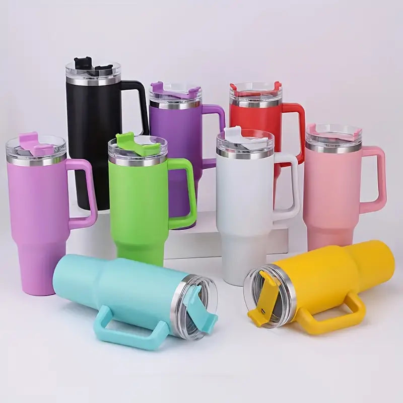 Ergonomic Insulated Tumbler with Handle & Straw – Leakproof & Travel-Friendly