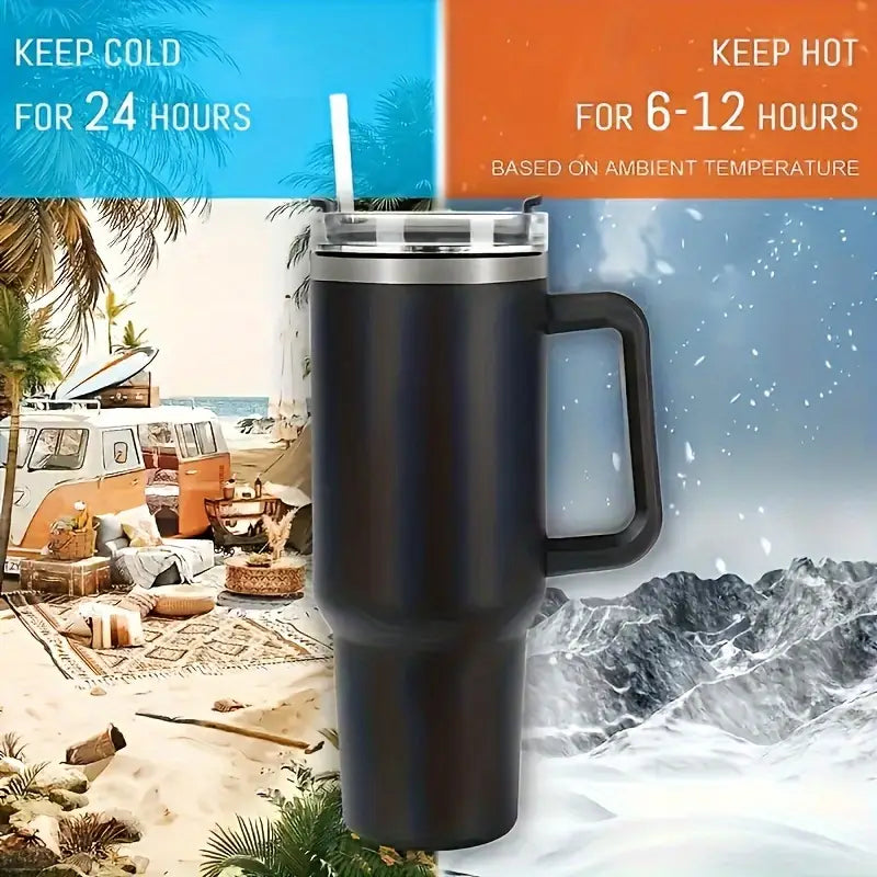 Ergonomic Insulated Tumbler with Handle & Straw – Leakproof & Travel-Friendly