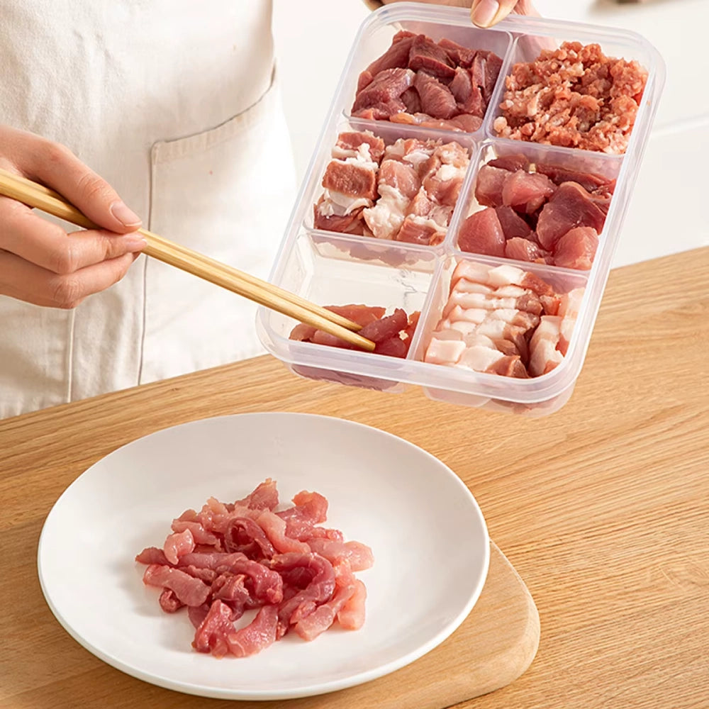 6-Grid Fridge & Freezer Food Storage Box With lid - Reusable Plastic Container