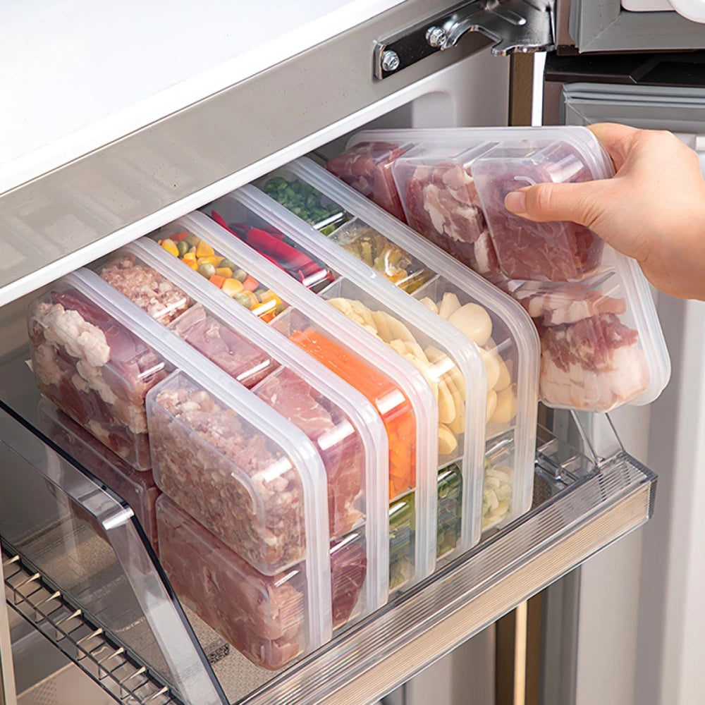 6-Grid Fridge & Freezer Food Storage Box With lid - Reusable Plastic Container