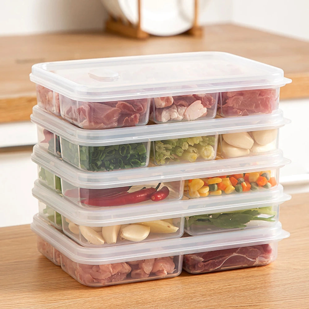 6-Grid Fridge & Freezer Food Storage Box With lid - Reusable Plastic Container