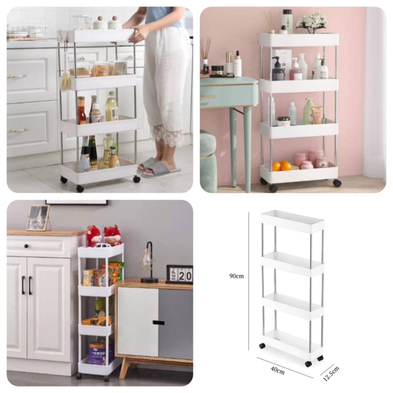 4 Tier Slim Storage Trolley – Space-Saving Organizer Cart for Kitchen, Bathroom & Office | Rolling Utility Rack