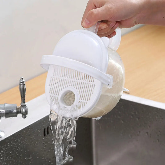 Multi-Purpose Rice Washing Bowl with Built-In Strainer Handle