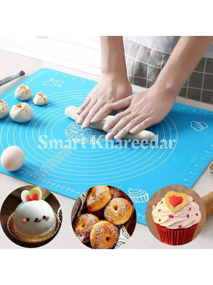 Pastry Fondant Dough Roti Chapati Rolling Baking Sheet Mat with Measurements - Multi colour