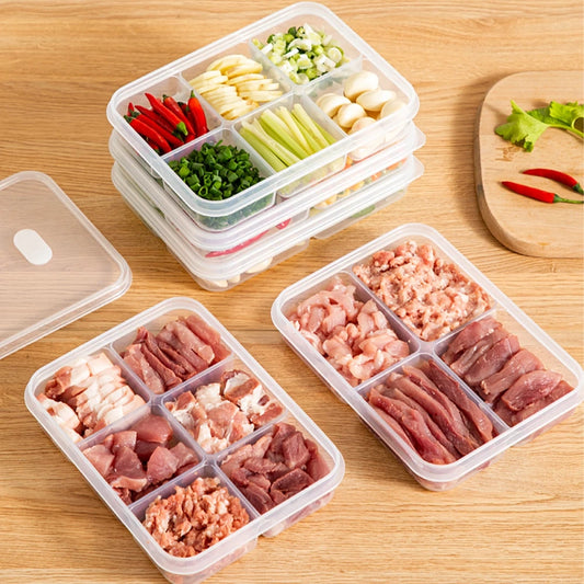 6-Grid Fridge & Freezer Food Storage Box With lid - Reusable Plastic Container
