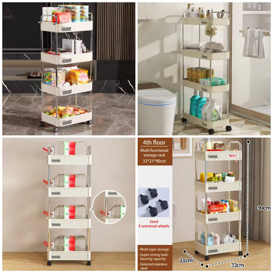 4 Tier Slim Storage Trolley – Space-Saving Organizer Cart for Kitchen, Bathroom & Office | Rolling Utility Rack
